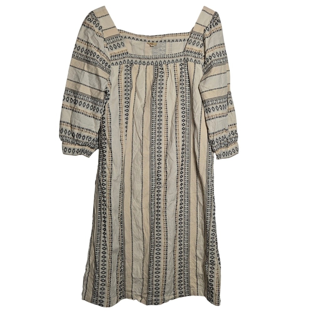 Reba Square Neck Mini Shift Dress Medium Woven Boho Western Neutral Coastal